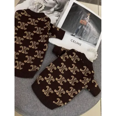 Светр для собак CELINE з логотипами на спині, коричневий