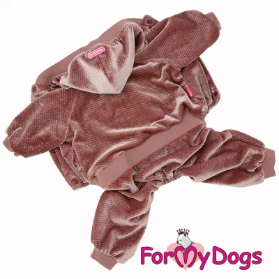 Велюровий комбінезон для собак For My Dogs перламутровий велюр, утеплений, рожевий