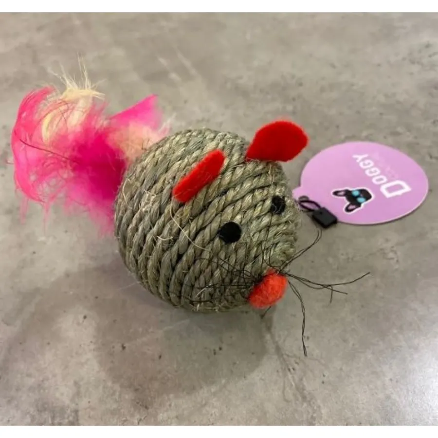 Іграшка для котів FOX «Куля-драпка Миша+пір'я» 6,5см — фото 1