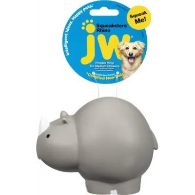 Іграшка для собак НОСОРОГ гумова з пищалкою JW Pet Company Squeaksters Rhino сіра