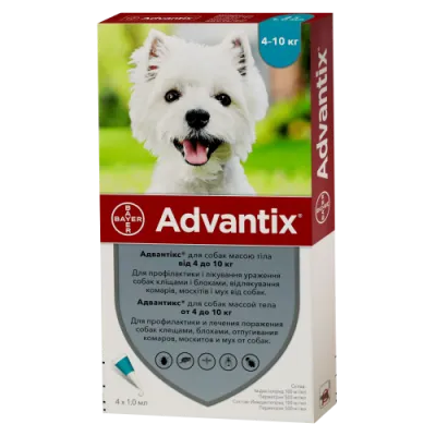 Advantix Краплі від бліх і кліщів для собак вагою 4-10 кг 1 амп. 1,0 мл