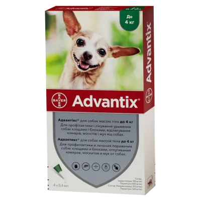 Advantix Краплі від бліх і кліщів для собак вагою до 4 кг 1 амп. 0,4 мл