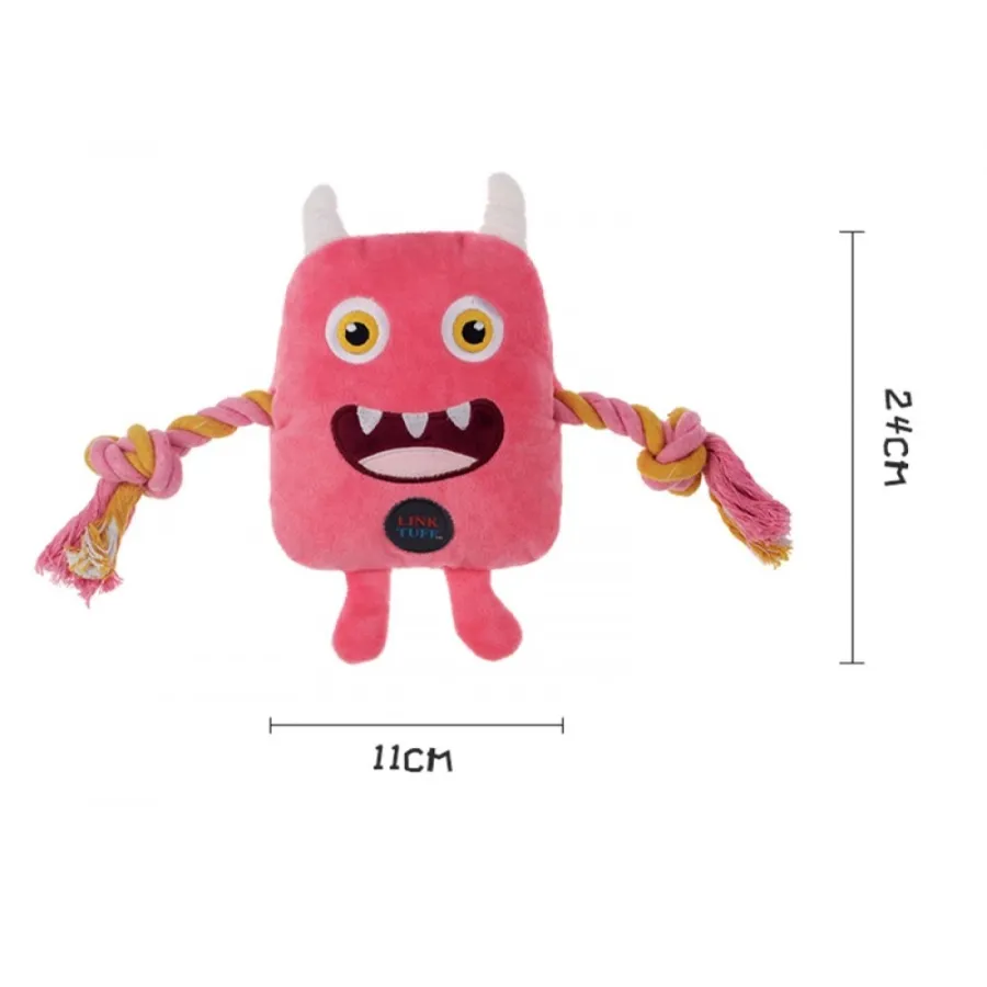 Іграшка для собак Charming Toy Monster Series Монстр з канатами та пищалкою, 24cm рожевий — фото 1