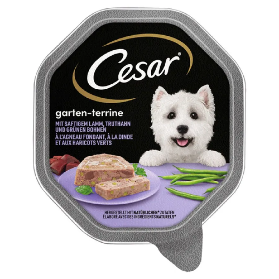 Консерви для собак CESAR паштет Крестьянские Рецепты ягня, горох у соусі з травами 150г — фото 1