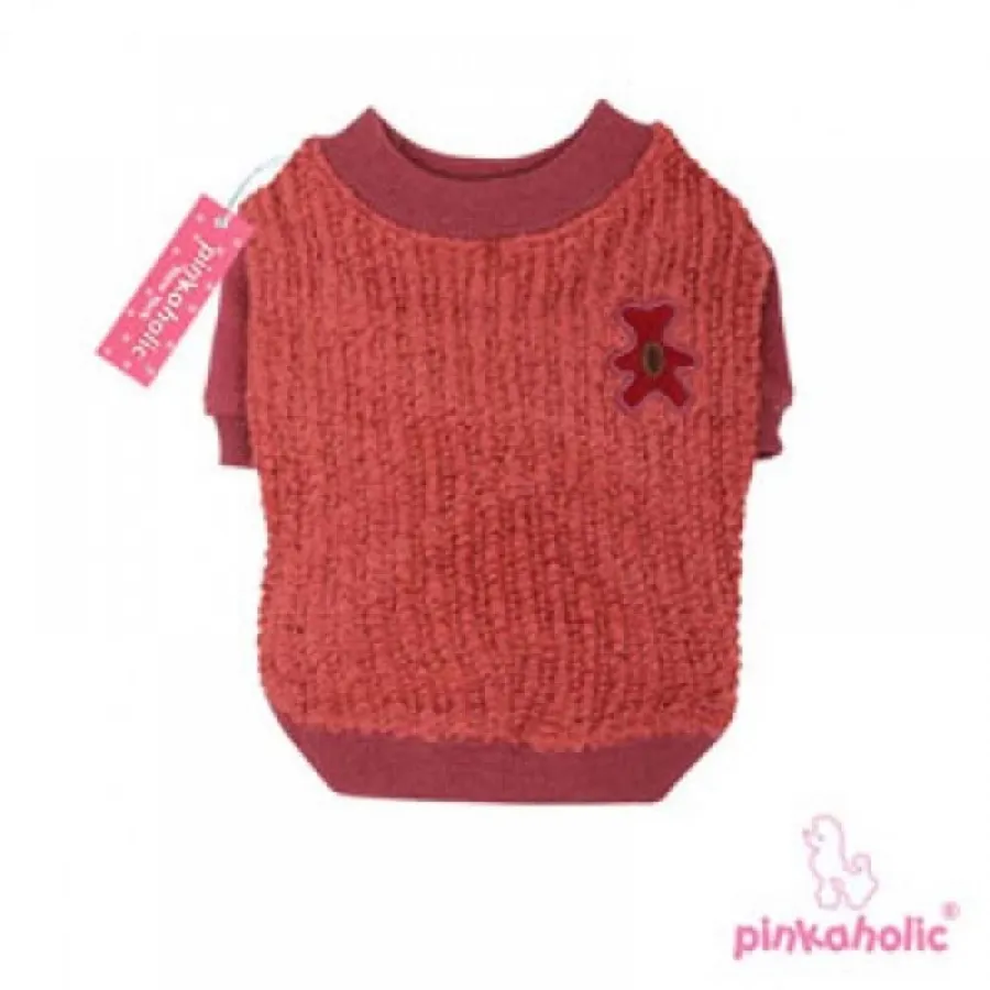 Светр для собак Pinkaholic з нашитим ведмедиком, бордовий — фото 1
