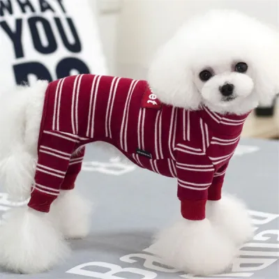 Трикотажний костюм для собак Cheepet з білими смужками бордовий