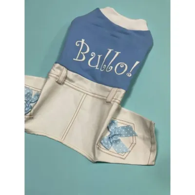 Трикотажний комбінезон для собак Multibrand BULLO з джинсовими штаниками без резиночок, блакитний