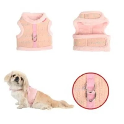 Шлея для собак Pinkaholic тканинна утеплена штучним хутром, з липучками на грудці, рожева