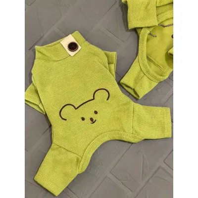 Трикотажний комбінезон для собак Cheepet з малюнком ведмедика на спинці, зелений