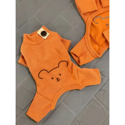 Трикотажний комбінезон для собак Cheepet з малюнком ведмедика на спинці, оранжевий