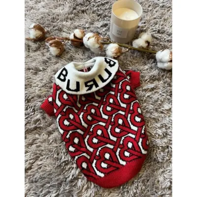 Светр для собак BURBERRY з білим коміром, червоний