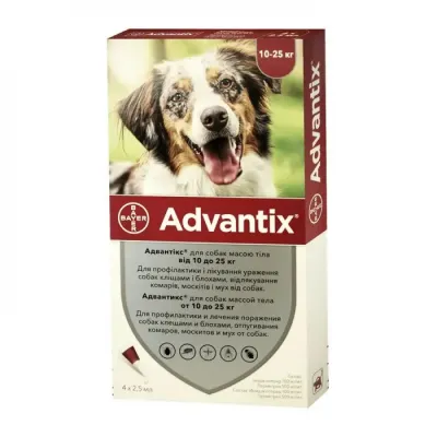 Advantix краплі від бліх і кліщів для собак 10-25кг, 1амп.2,5мл