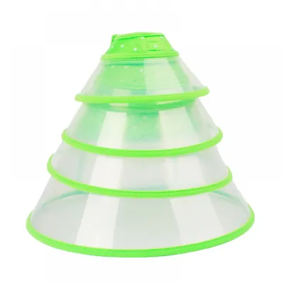 Захисний комір для собак і котів у горошок на кнопці, прозорий із зеленою окантовкою