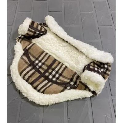 Дублянка для собак BURBERRY з плюшевими вставками та шкіряними ремінцями, коричнева