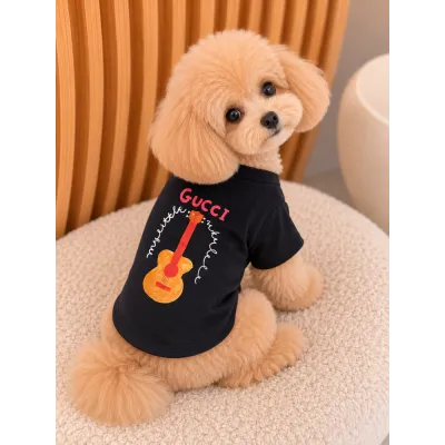 Футболка для собак Gucci з коричневою гітарою на спинці, чорна