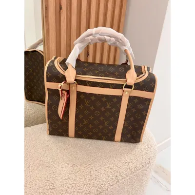 Сумка-переноска для собак і котів Louis Vuitton з бежевими ручками та залізною сіткою, коричнева