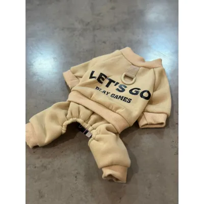 Трикотажний костюм для собак Let's go з кільцем на спинці під повідець, бежевий