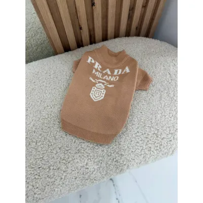 Светр для собак PRADA з логотипом на спині білого кольору, бежевий