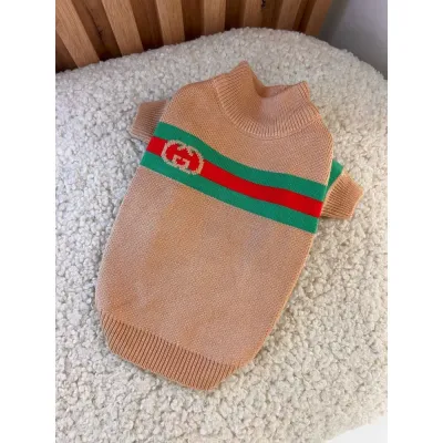 Свитер для собак GUCCI с зелено-красной полосой, бежевый