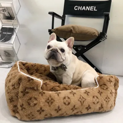 Лежанка для собак і котів Louis Vuitton м'яке штучне хутро, коричнева