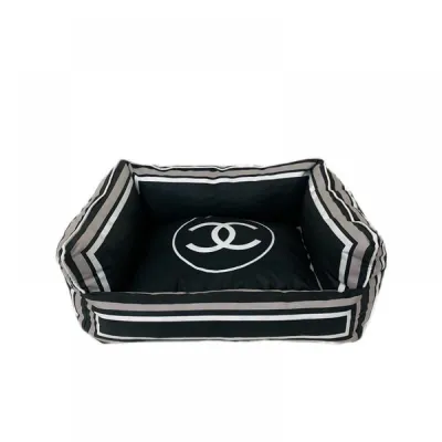 Лежанка для собак и кошек Chanel мягкая бархатная, черная