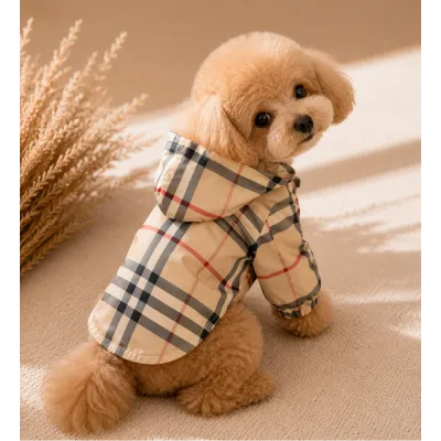 Дощовик для собак і котів BURBERRY з капюшоном, плащ без задніх лап, бежевий