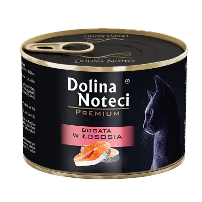 Консерви для котів Dolina Noteci Premium Cat з м’ясними шматочками в соусі з лососем, 185 гр
