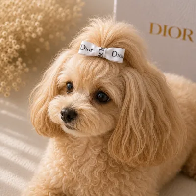 Біла заколка-бант Dior для собак