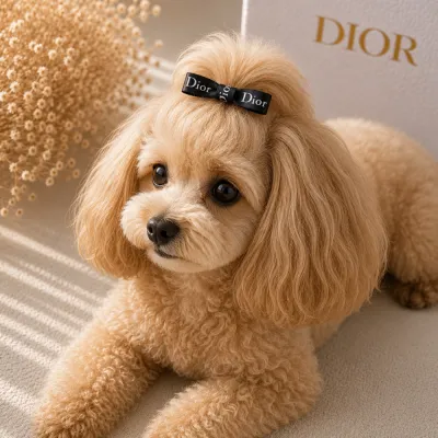 Чорна заколка-бант Dior для собак
