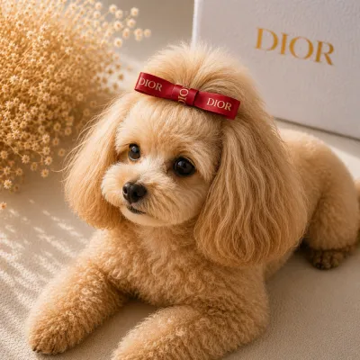 Червона заколка-бант Dior для собак