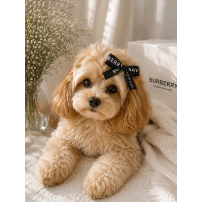 Заколка-бант Burberry для собак | чорний бантик з логотипом