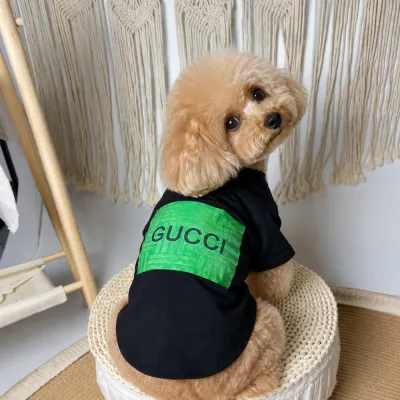 Футболка для собак Gucci чорна із зеленим логотипом