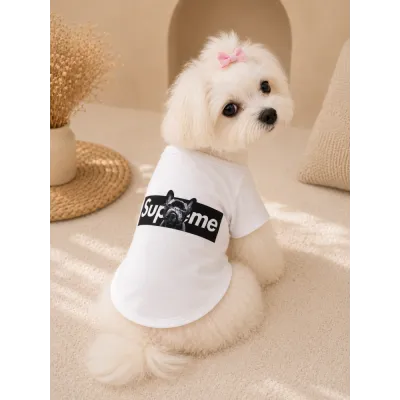 Футболка для собак Supreme біла з принтом французького бульдога