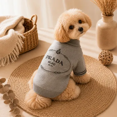 Вязаный свитер Prada для собак с вышивкой, серый