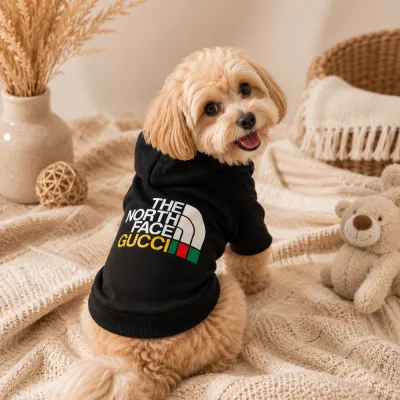 Худі The North Face x Gucci для собак чорне з капюшоном і принтом