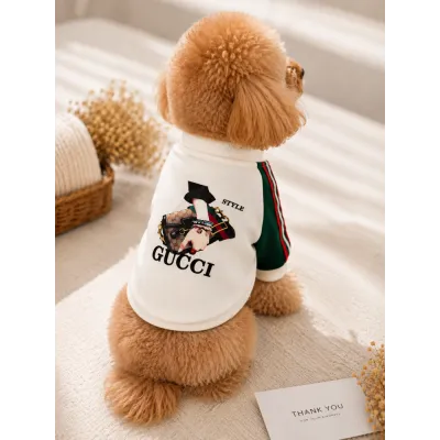Куртка-ветровка для собак Gucci, біла з зелено-червоними смужками