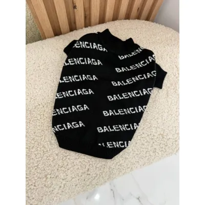 Свитер для собак Balenciaga двухслойная вязка, с надписями по бокам, черный