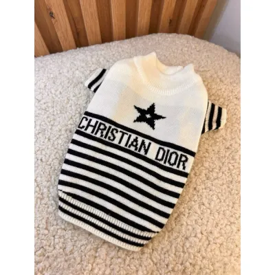 Светр для собак CHRISTIAN DIOR з чорними смужками і зіркою, білий