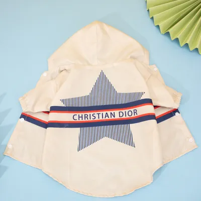 Дощовик для собак і котів Christian Dior зі зіркою на спині, з капюшоном, білий