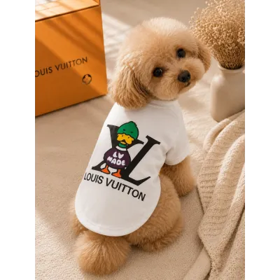 Футболка для собак біла з качкою та логотипом LV Louis Vuitton