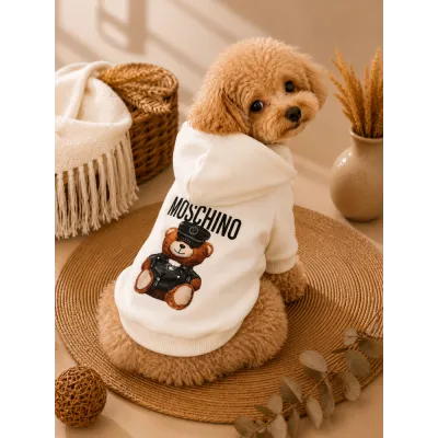 Худі для собак біла з принтом ведмедика Moschino