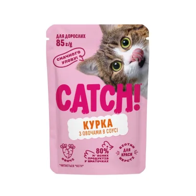 Корм вологий Catch! для дороcлих котів з куркою та овочами в соусі 85 г