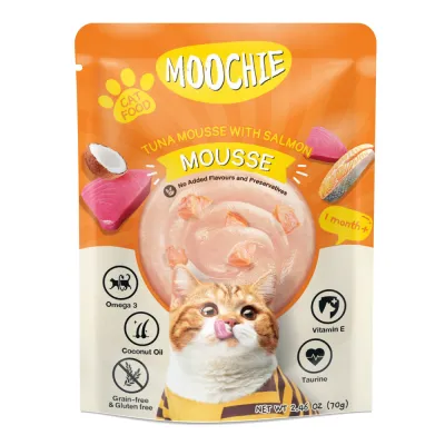 Корм вологий Moochie Mousse д/котів мус з тунця та лосося 70г