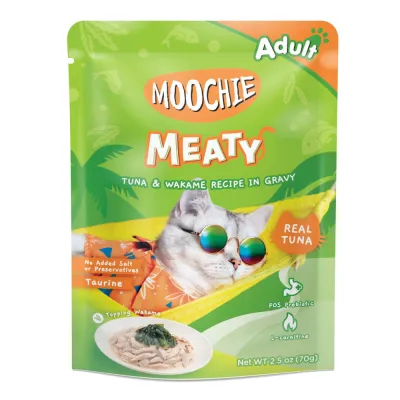 Корм вологий Moochie Meaty д/котів з тунцем та Вакаме у підливі 70г
