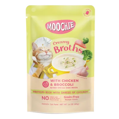 Корм вологий Moochie Сreamy Broth д/котів кремовий бульйон з куркою та броколі 40г