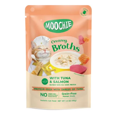 Корм вологий Moochie Сreamy Broth д/котів кремовий бульйон з тунцем та лососем 40г