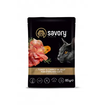 Корм вологий Savory Sterilised Cat Pouch Turkey & Carrot in Jelly для стерилізованих котів з індичкою та морквою у желе 85 г