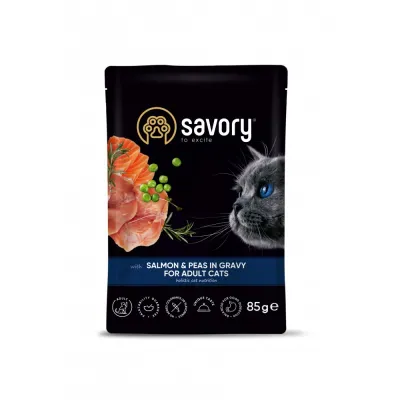 Корм вологий Savory Adult Cat Pouch Salmon & Peas in Gravy для дорослих котів з лососем та горошком у соусі 85 г