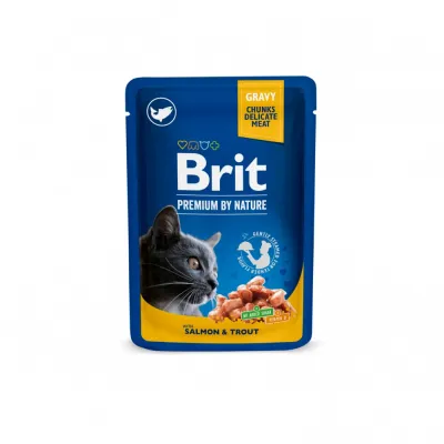 Влажный корм Brit Premium Salmon & Trout pouch для кошек, с лососем и форелью, 100 г