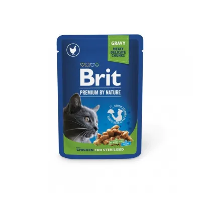 Влажный корм Brit Premium Cat Sterilised Chicken Slices pouch для стерилизованных кошек, с курицей, 100 г